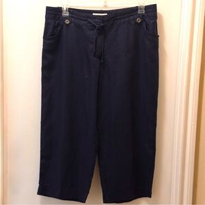 Merona Navy Linen Tie Waist Ankle Cropped Pants